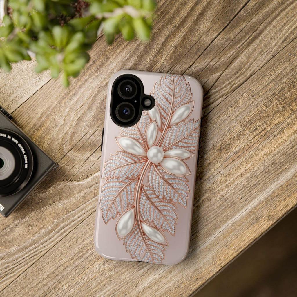 Pearl Floral Phone Case – Rose Gold Leaf iPhone Cover