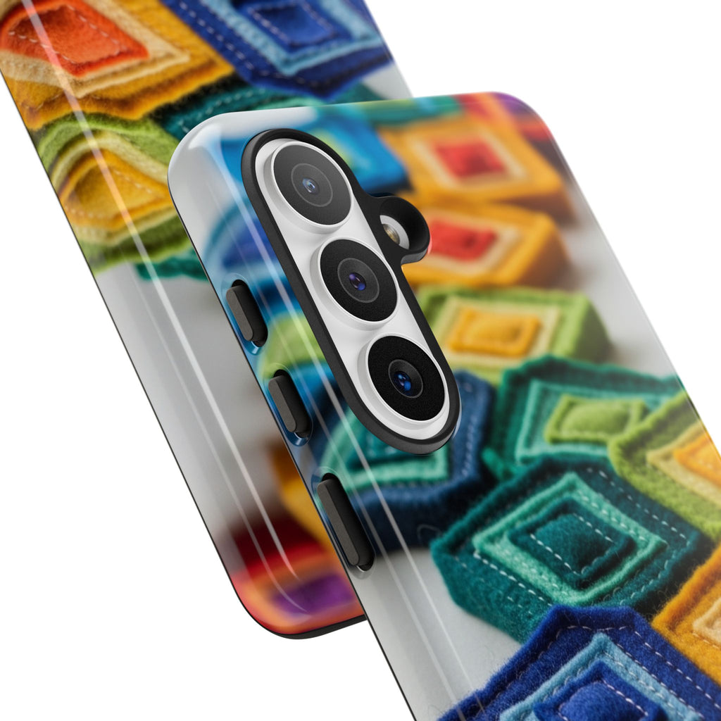 Colorful Geometric Quilt Pattern Phone Case – Bright Rainbow Diamond Tough Case