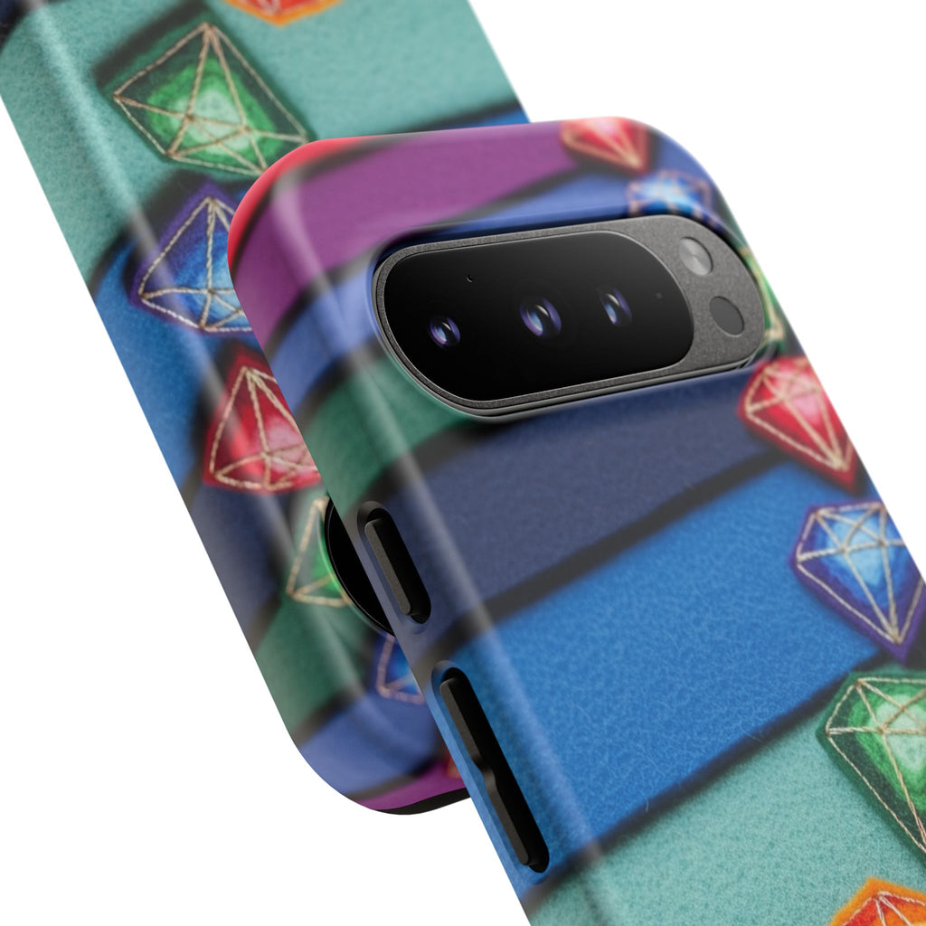 Colorful Gem Stripe Phone Case — Rainbow Diamond Pattern Tough Case