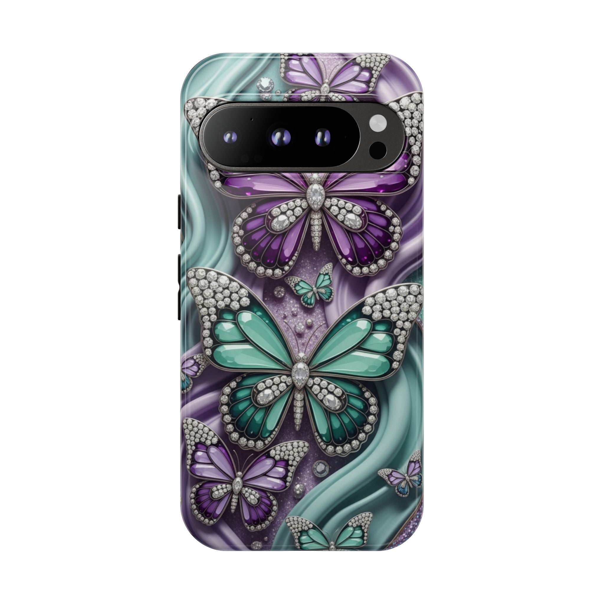Butterfly Gem Tough Phone Case – Teal & Purple Sparkle Protective Cover