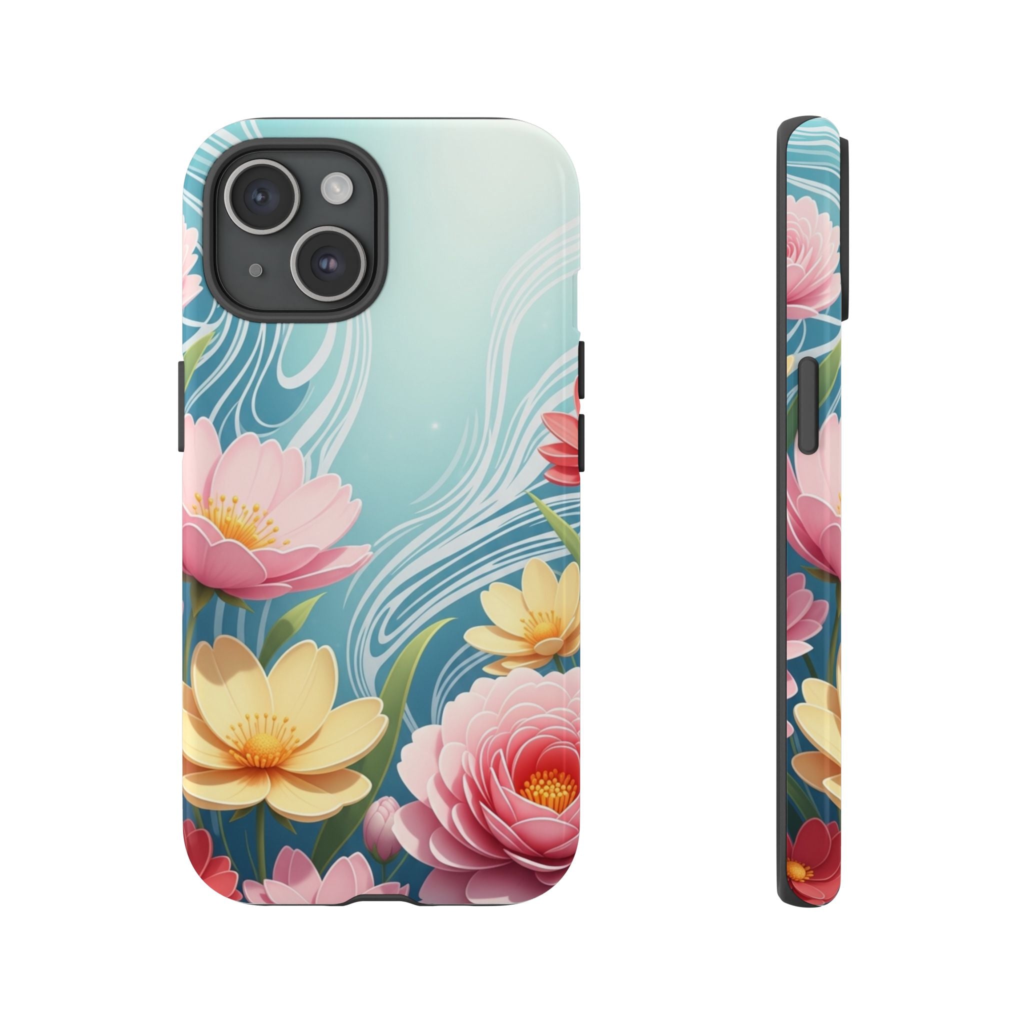 Floral Lotus Tough Phone Case — Watercolor Garden Protective Cover
