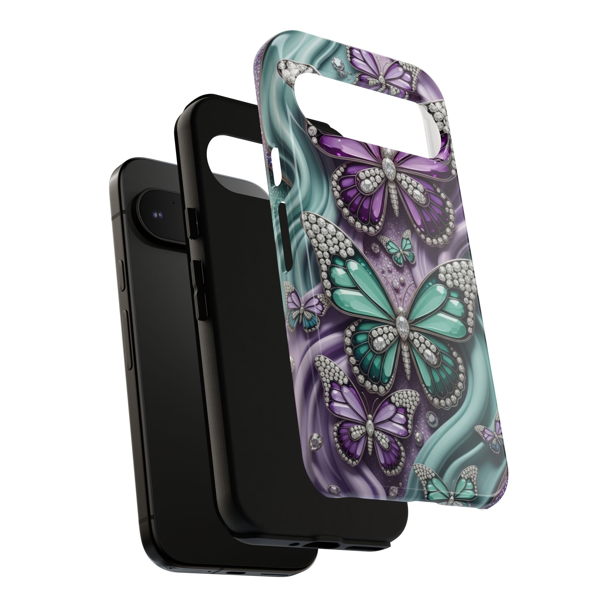 Butterfly Gem Tough Phone Case – Teal & Purple Sparkle Protective Cover