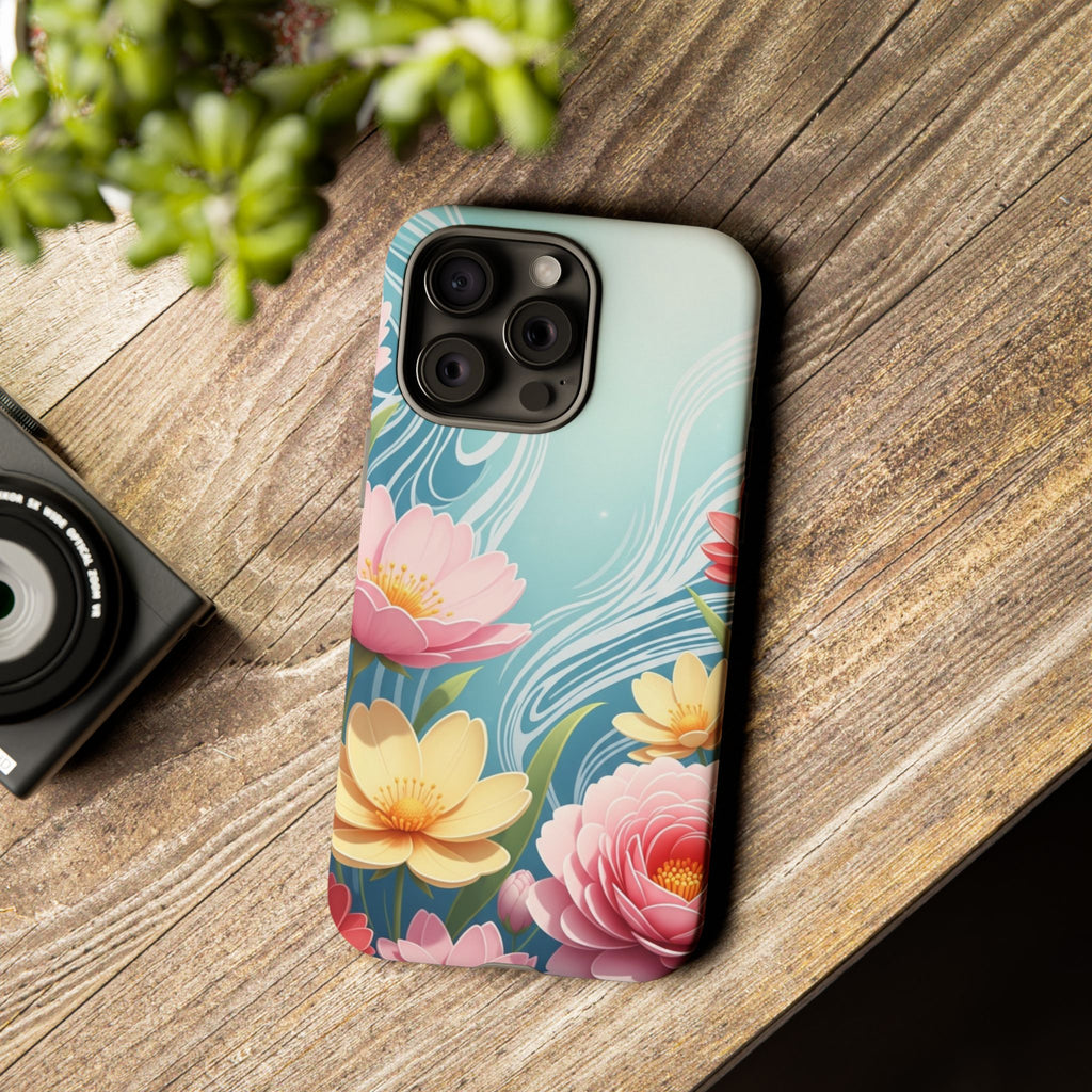 Floral Lotus Tough Phone Case — Watercolor Garden Protective Cover