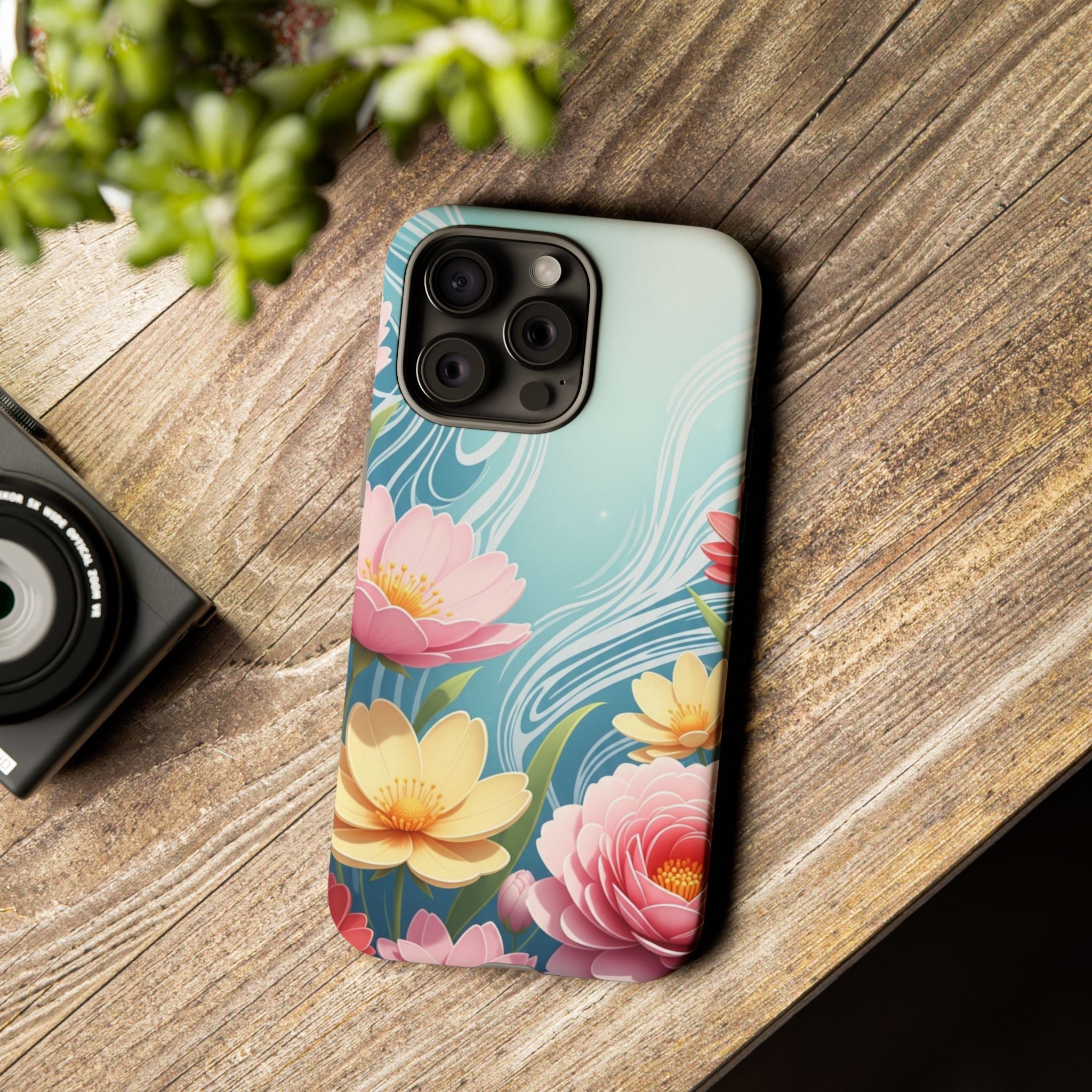 Floral Lotus Tough Phone Case — Watercolor Garden Protective Cover
