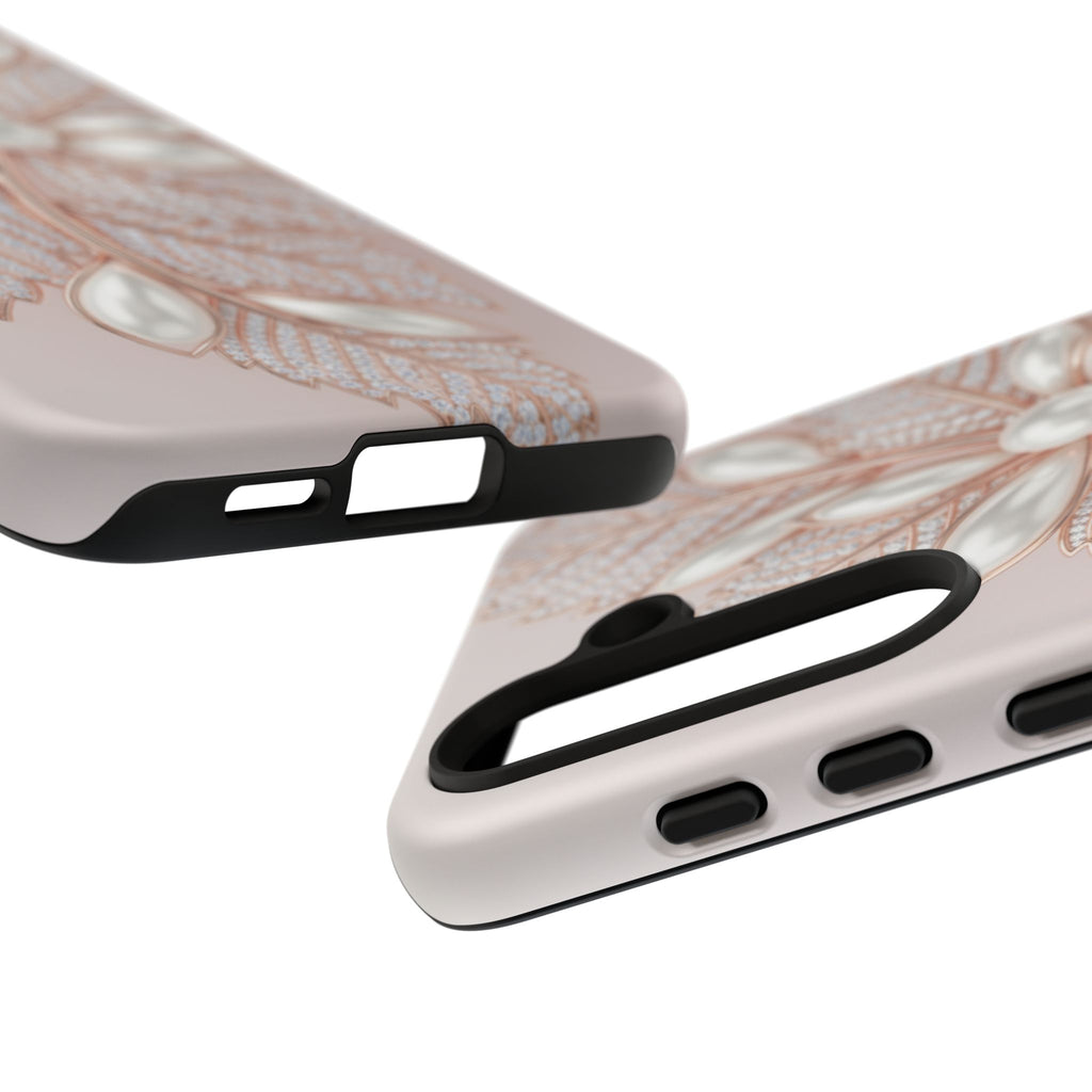 Pearl Floral Phone Case for Samsung galaxy phone — Elegant Rose Gold Leaf Design for Women