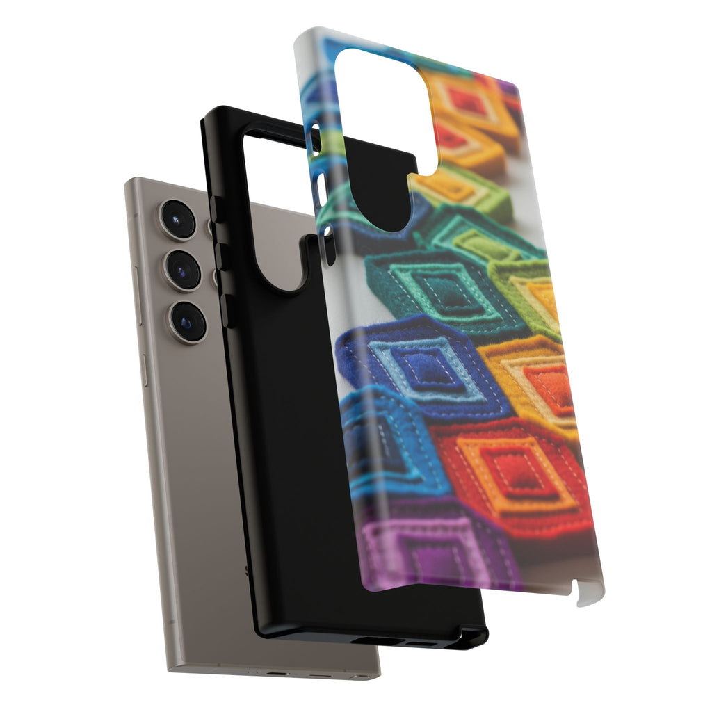 Colorful Geometric Quilt Pattern Phone Case – Bright Rainbow Diamond Tough Case