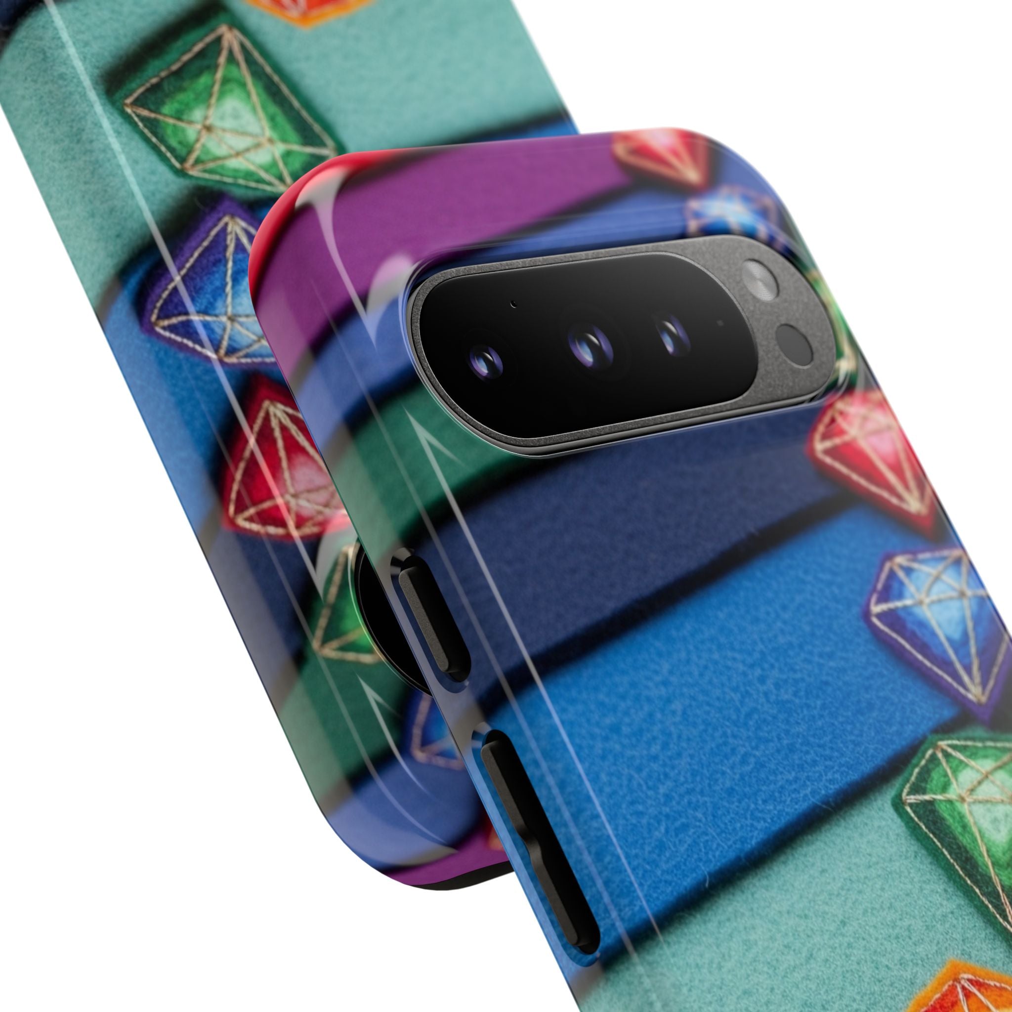 Colorful Gem Stripe Phone Case — Rainbow Diamond Pattern Tough Case