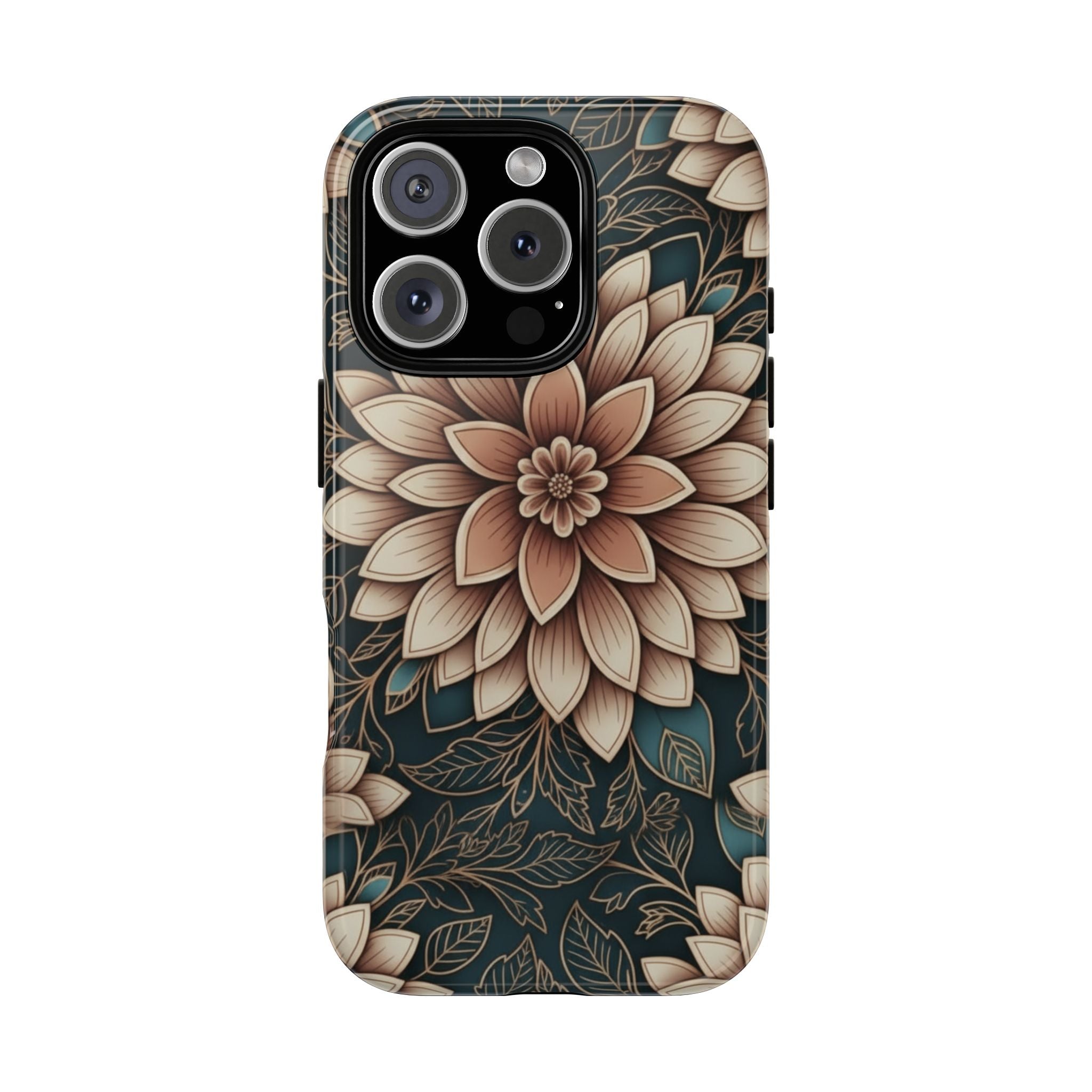 Floral Mandala Tough Phone Case - Boho Dahlia Protective Cover
