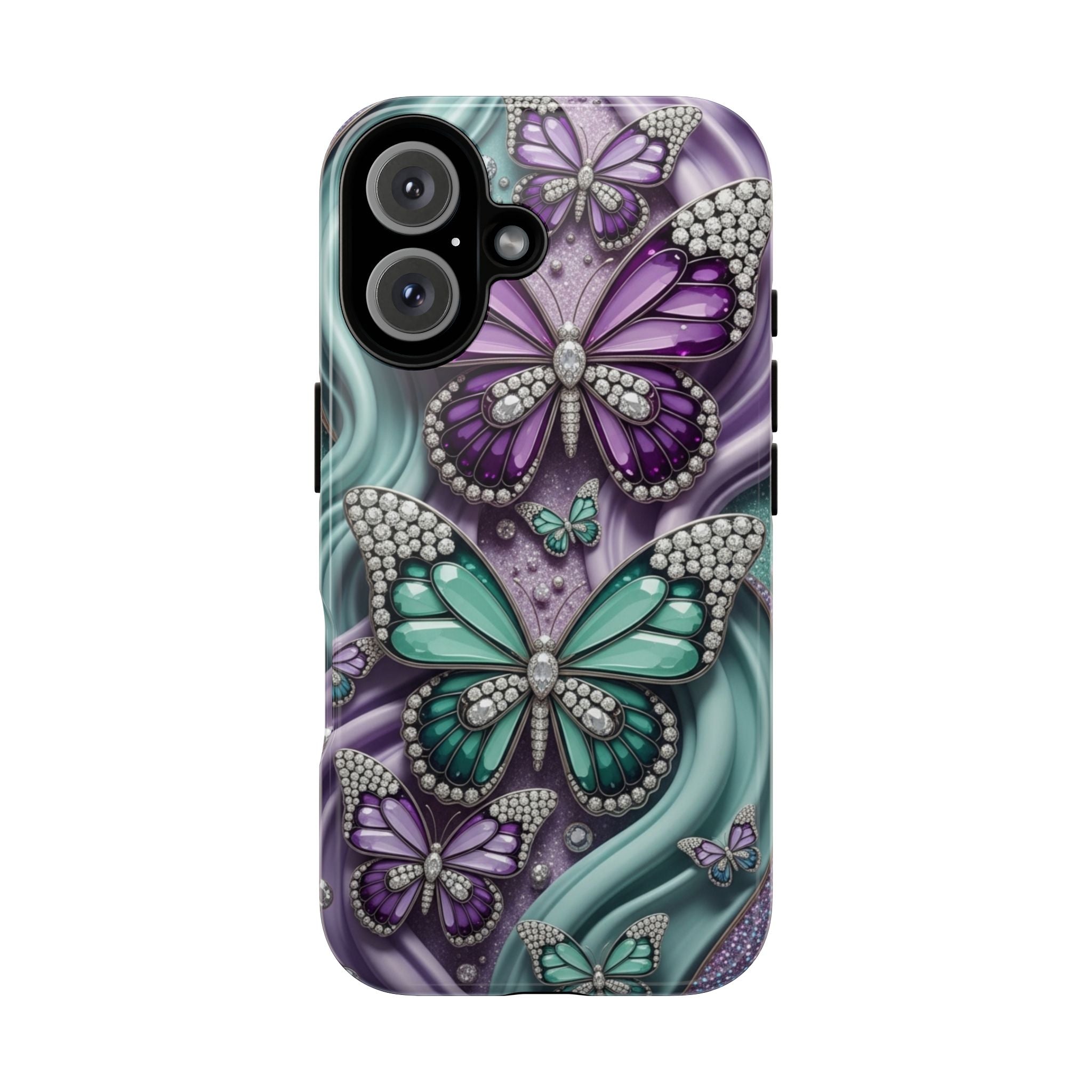 Butterfly Gem Tough Phone Case – Teal & Purple Sparkle Protective Cover