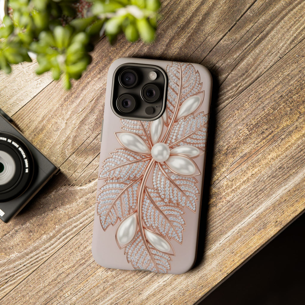 Pearl Floral Phone Case – Rose Gold Leaf iPhone Cover