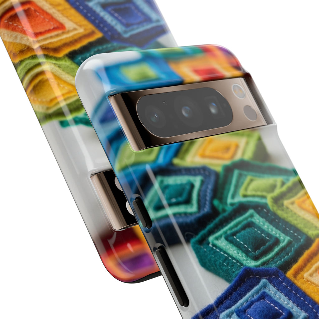 Colorful Geometric Quilt Pattern Phone Case – Bright Rainbow Diamond Tough Case