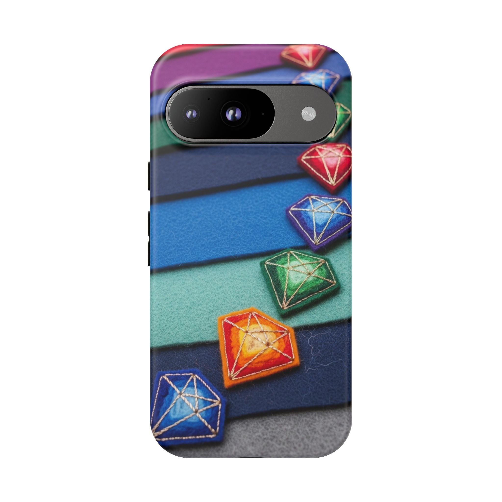 Colorful Gem Stripe Phone Case — Rainbow Diamond Pattern Tough Case