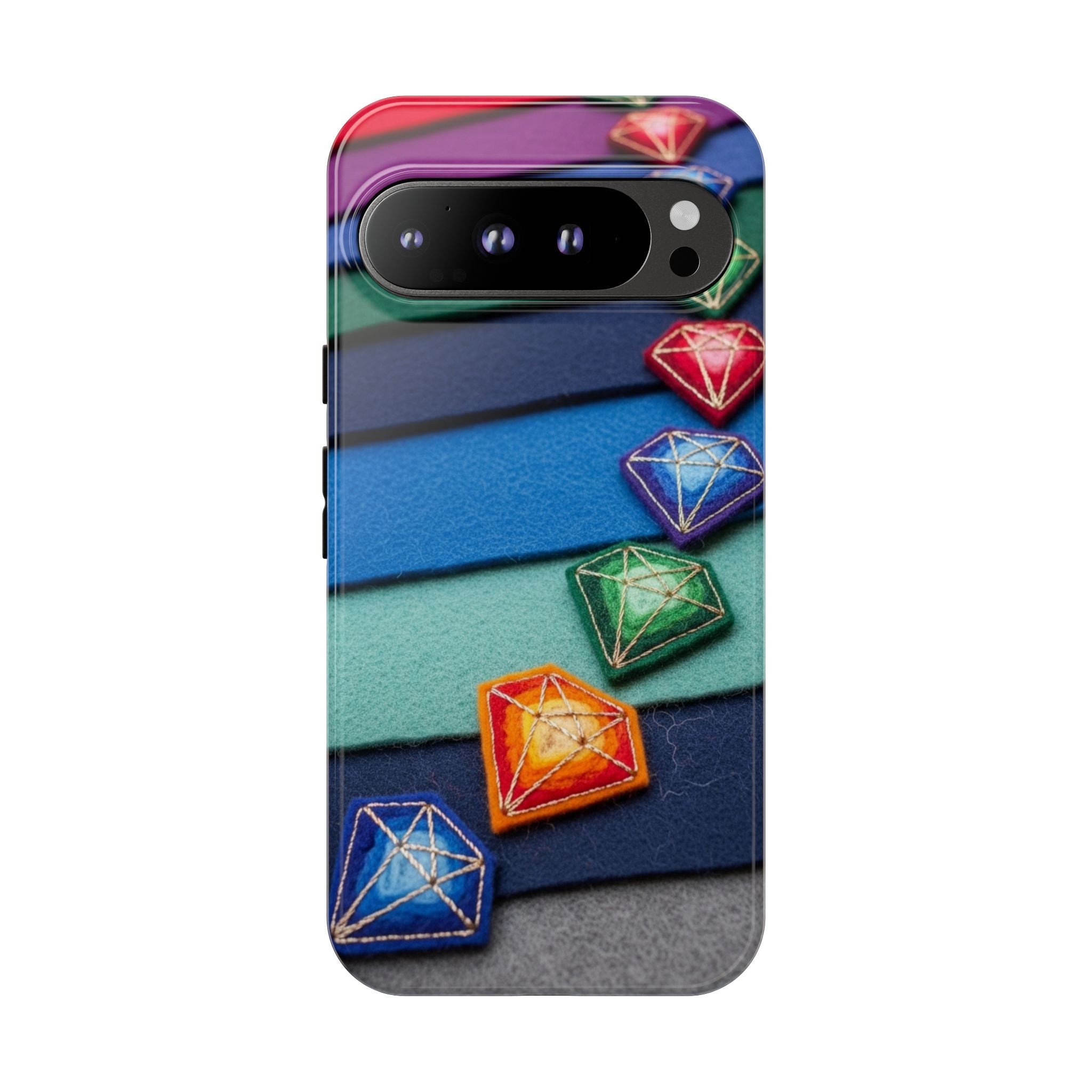 Colorful Gem Stripe Phone Case — Rainbow Diamond Pattern Tough Case