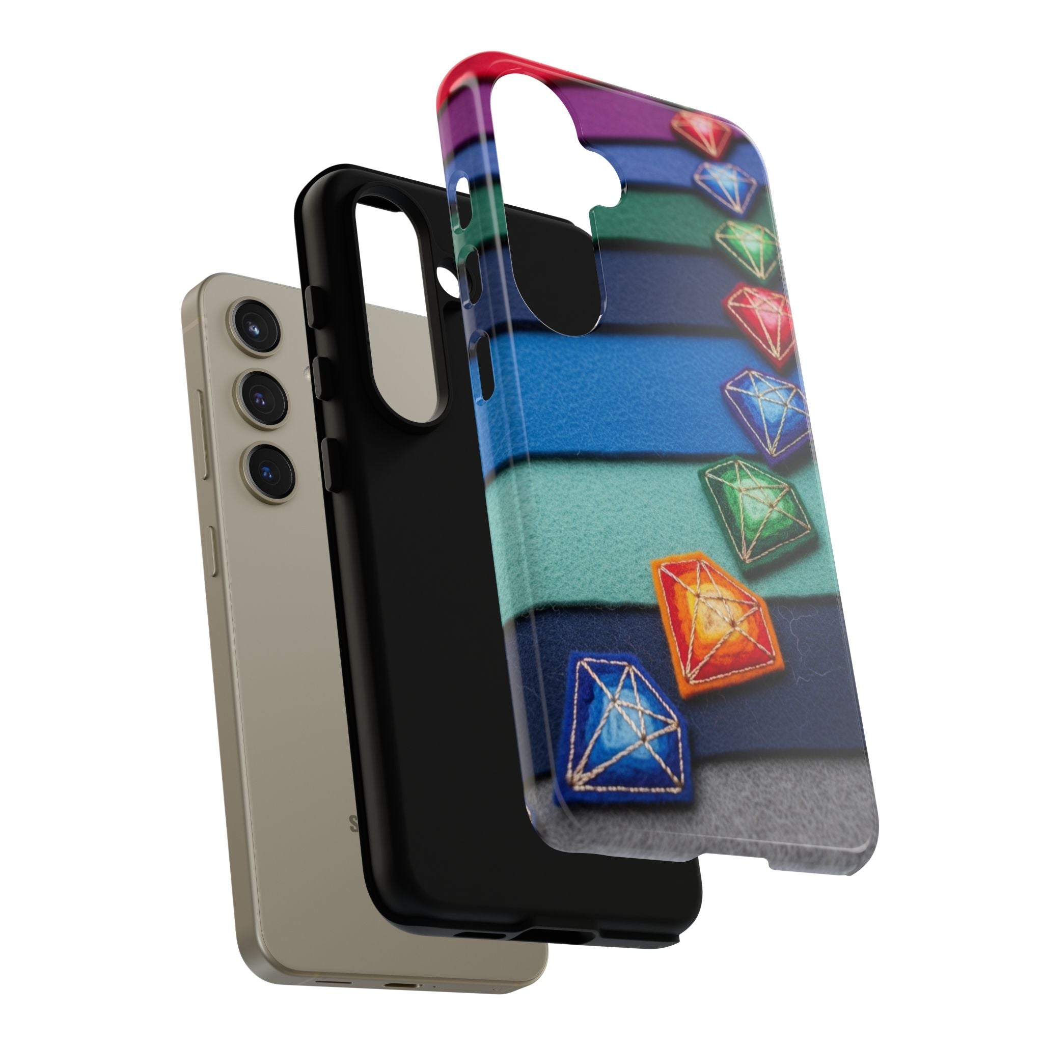 Colorful Gem Stripe Phone Case — Rainbow Diamond Pattern Tough Case