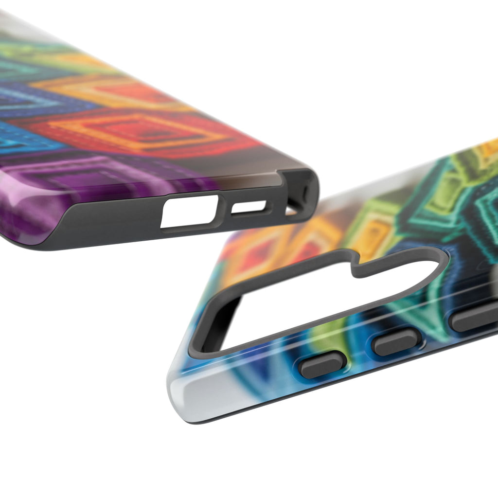 Colorful Geometric Quilt Pattern Phone Case – Bright Rainbow Diamond Tough Case