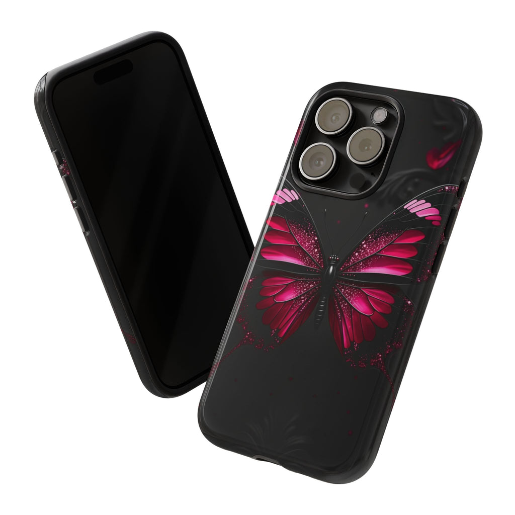 Pink Butterfly Tough Phone Case - Shockproof Protective iPhone Cover