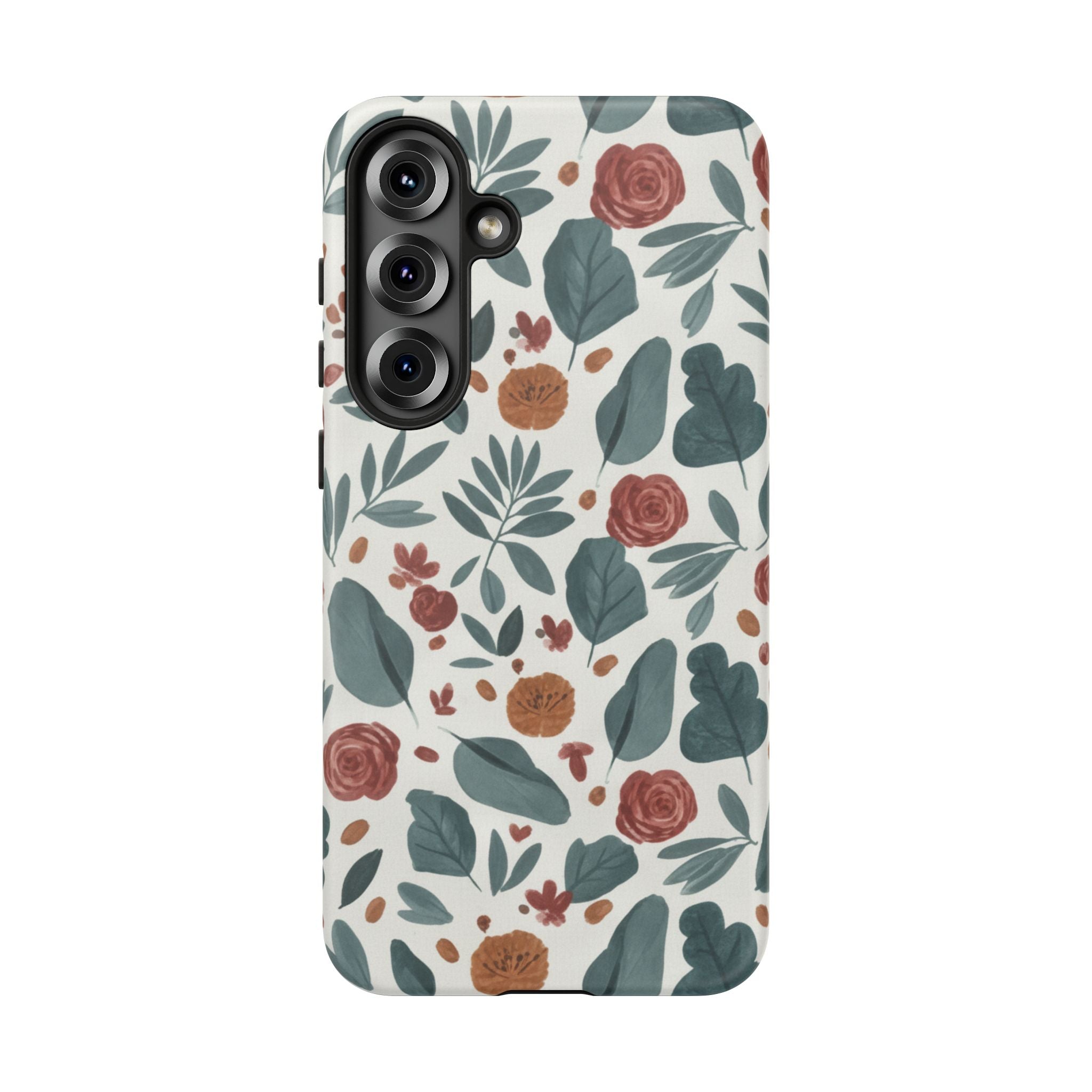 Floral Leaf Pattern Tough Phone Case — Protective Botanical iPhone Cover