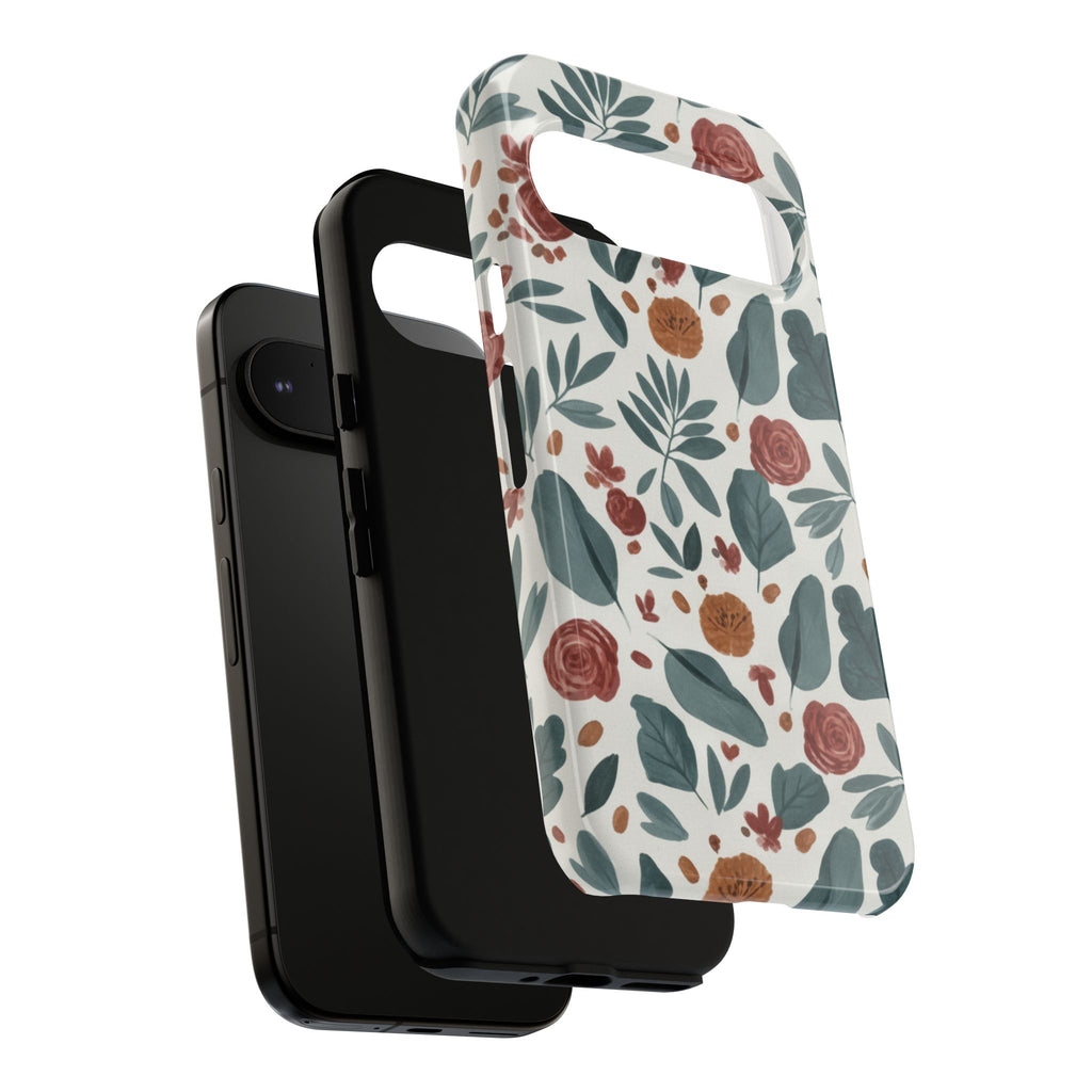 Floral Leaf Pattern Tough Phone Case — Protective Botanical iPhone Cover