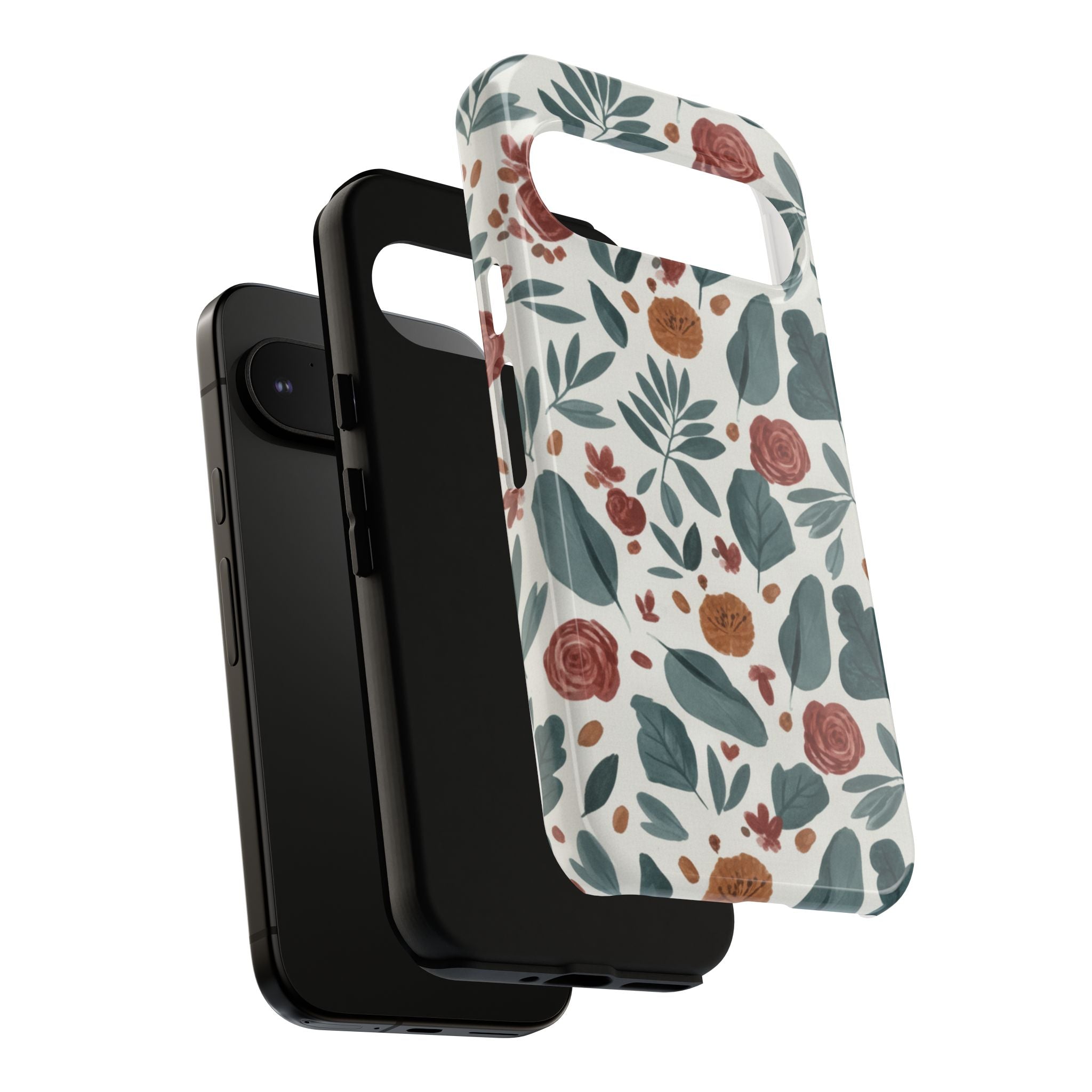 Floral Leaf Pattern Tough Phone Case — Protective Botanical iPhone Cover