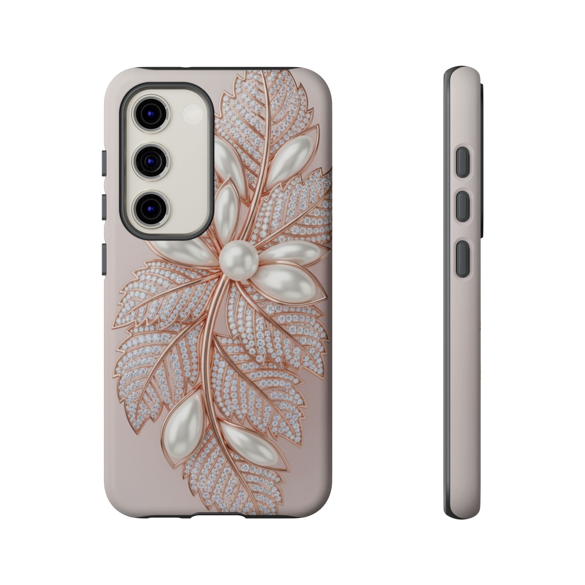Pearl Floral Phone Case for Samsung galaxy phone — Elegant Rose Gold Leaf Design for Women