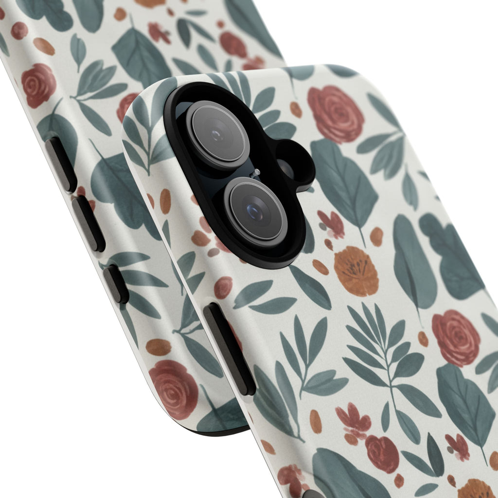 Floral Leaf Pattern Tough Phone Case — Protective Botanical iPhone Cover