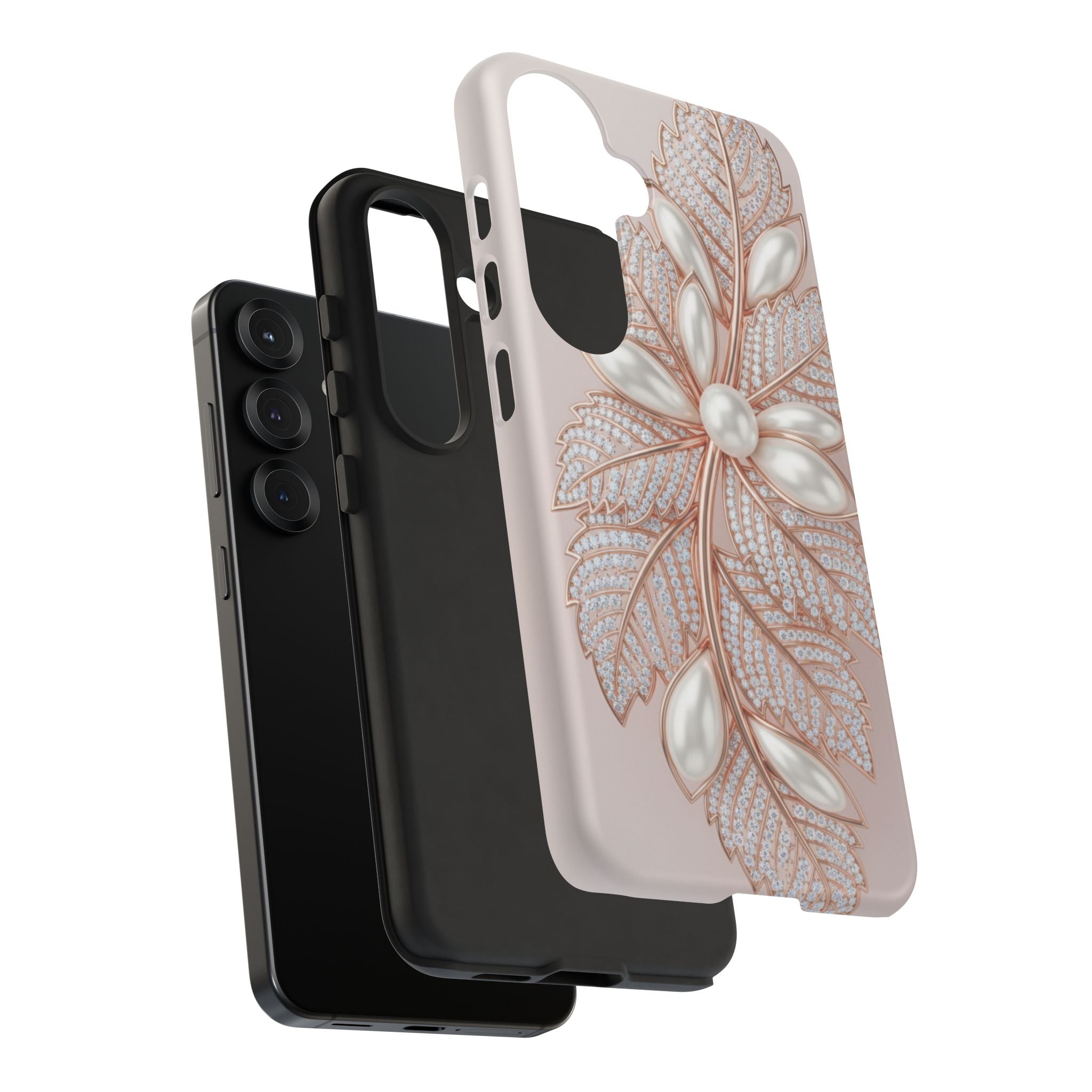 Pearl Floral Phone Case for Samsung galaxy phone — Elegant Rose Gold Leaf Design for Women