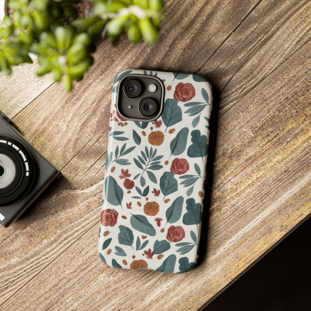Floral Leaf Pattern Tough Phone Case — Protective Botanical iPhone Cover