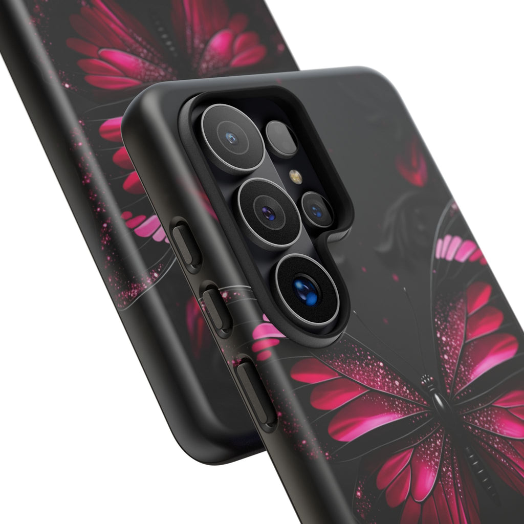 Pink Butterfly Tough Phone Case - Shockproof Protective iPhone Cover