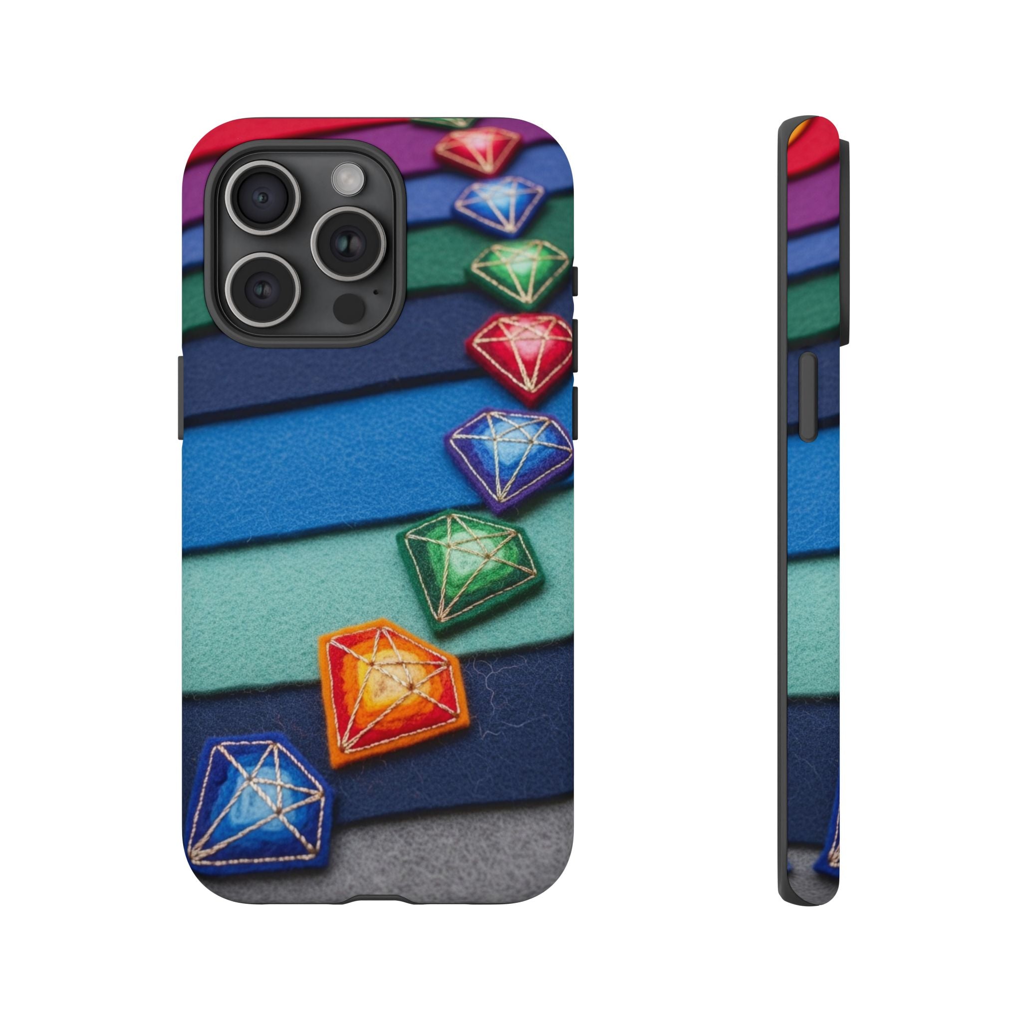 Colorful Gem Stripe Phone Case — Rainbow Diamond Pattern Tough Case