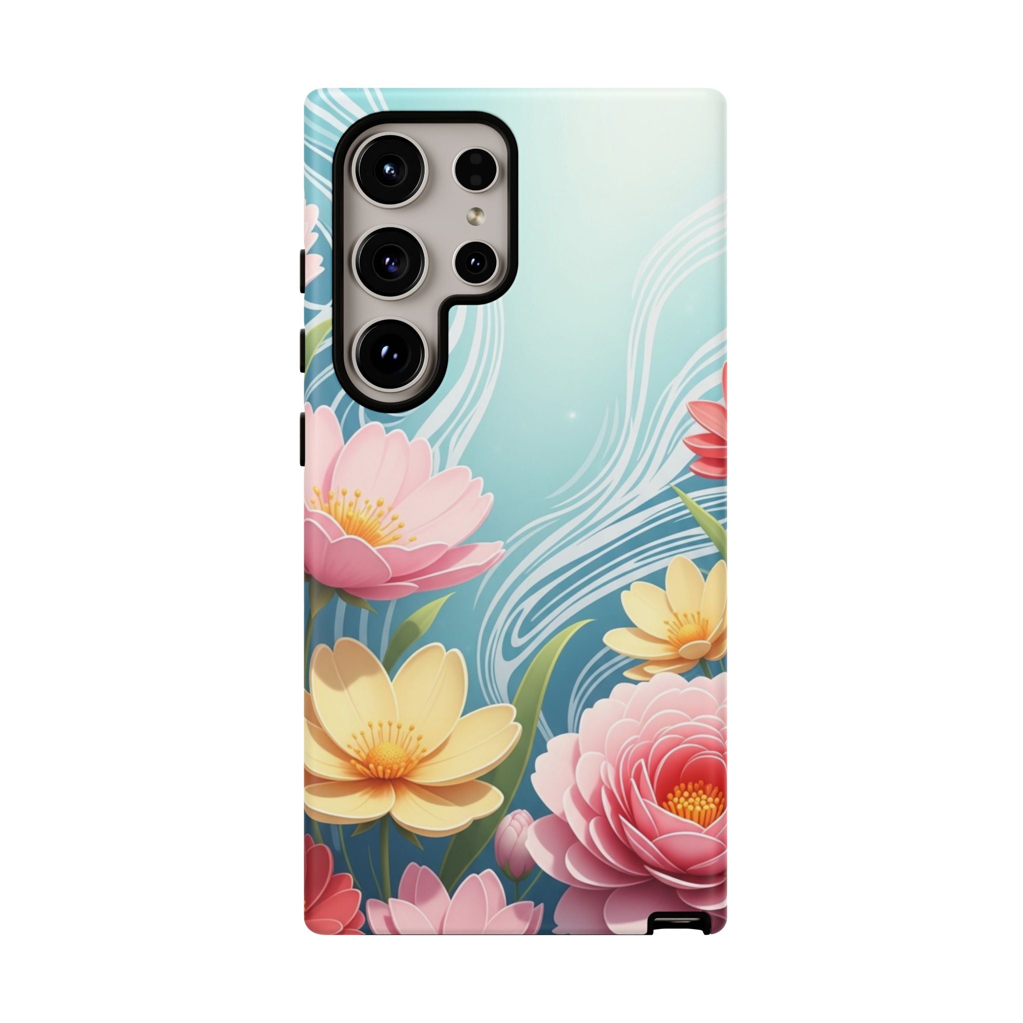 Floral Lotus Tough Phone Case — Watercolor Garden Protective Cover