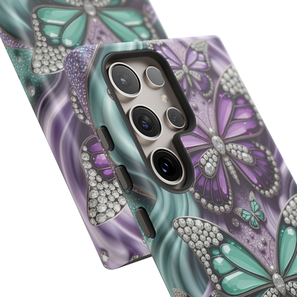 Butterfly Gem Tough Phone Case – Teal & Purple Sparkle Protective Cover
