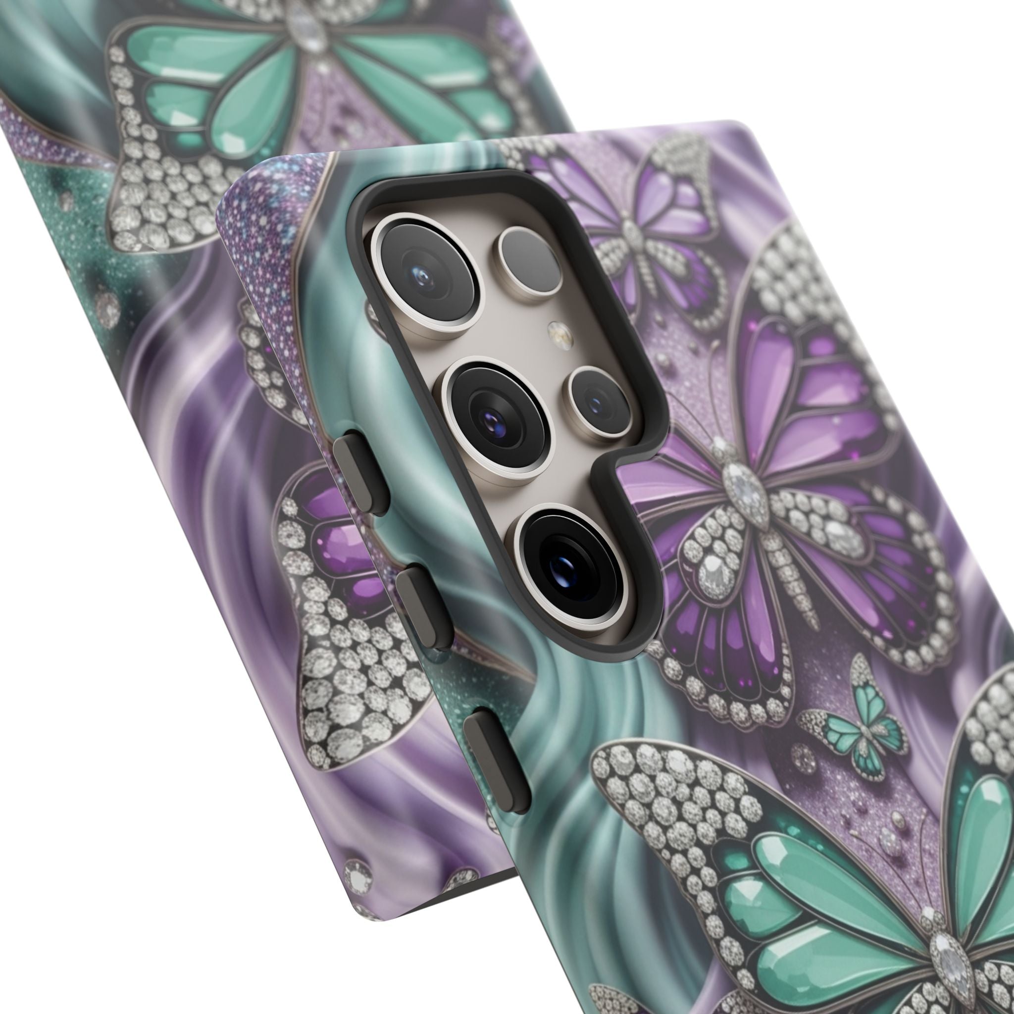 Butterfly Gem Tough Phone Case – Teal & Purple Sparkle Protective Cover
