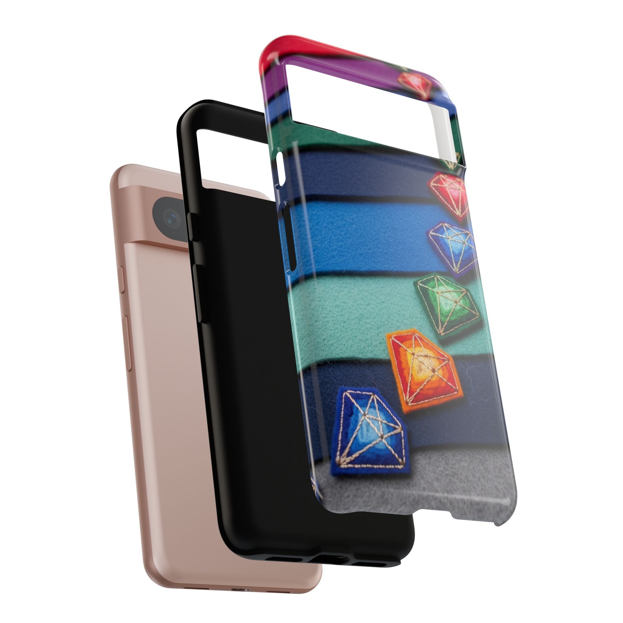 Colorful Gem Stripe Phone Case — Rainbow Diamond Pattern Tough Case