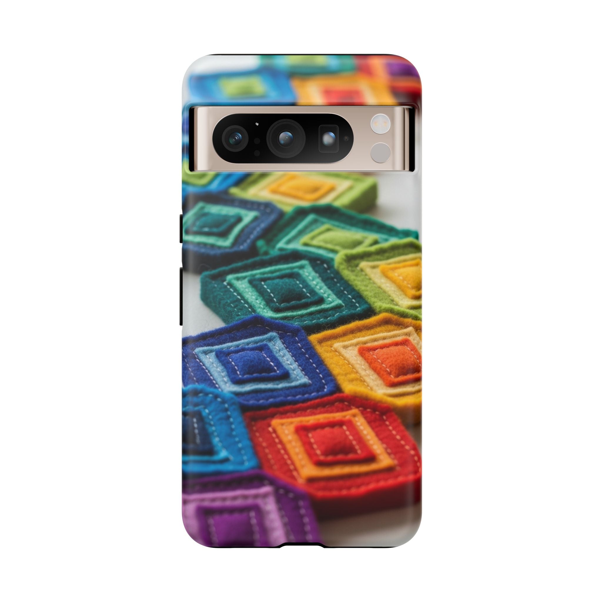Colorful Geometric Quilt Pattern Phone Case – Bright Rainbow Diamond Tough Case