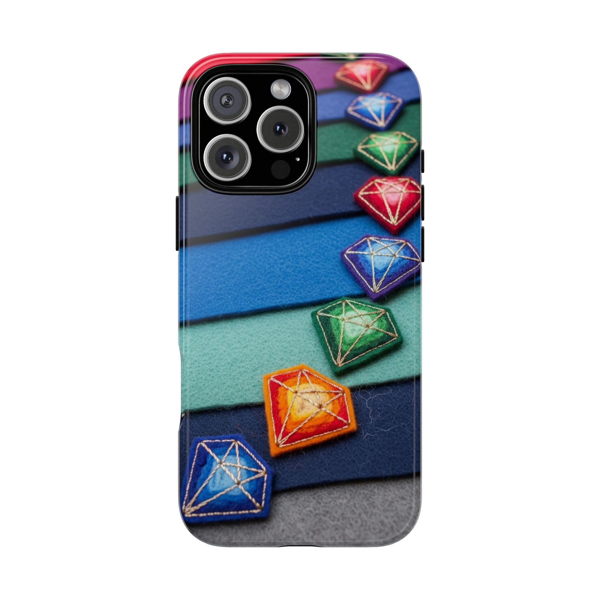 Colorful Gem Stripe Phone Case — Rainbow Diamond Pattern Tough Case