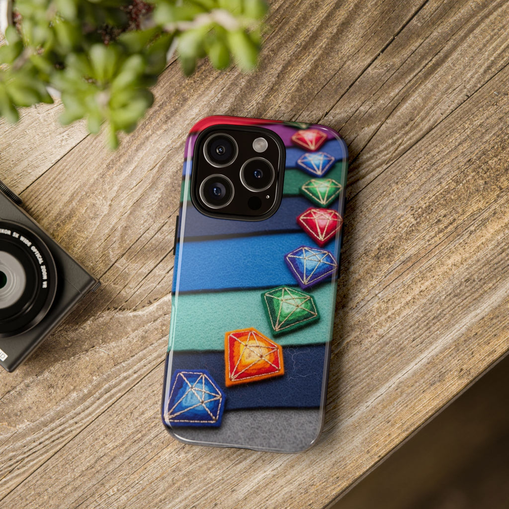 Colorful Gem Stripe Phone Case — Rainbow Diamond Pattern Tough Case