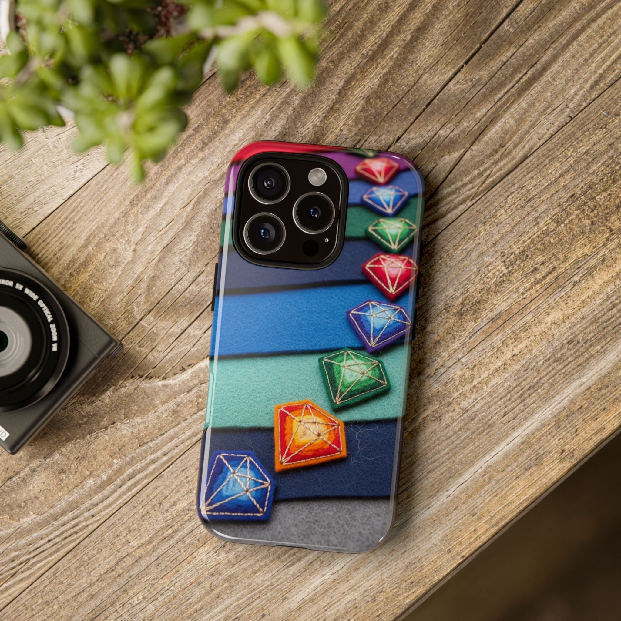 Colorful Gem Stripe Phone Case — Rainbow Diamond Pattern Tough Case