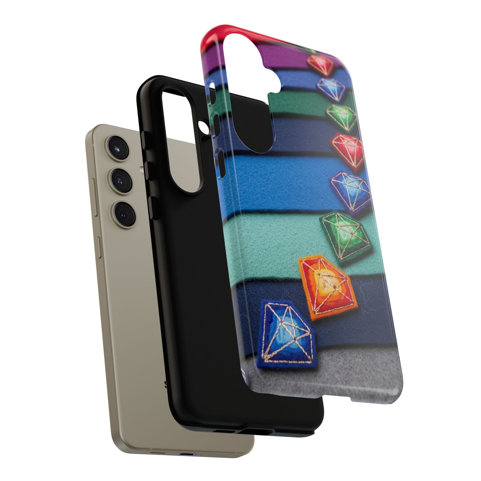 Colorful Gem Stripe Phone Case — Rainbow Diamond Pattern Tough Case
