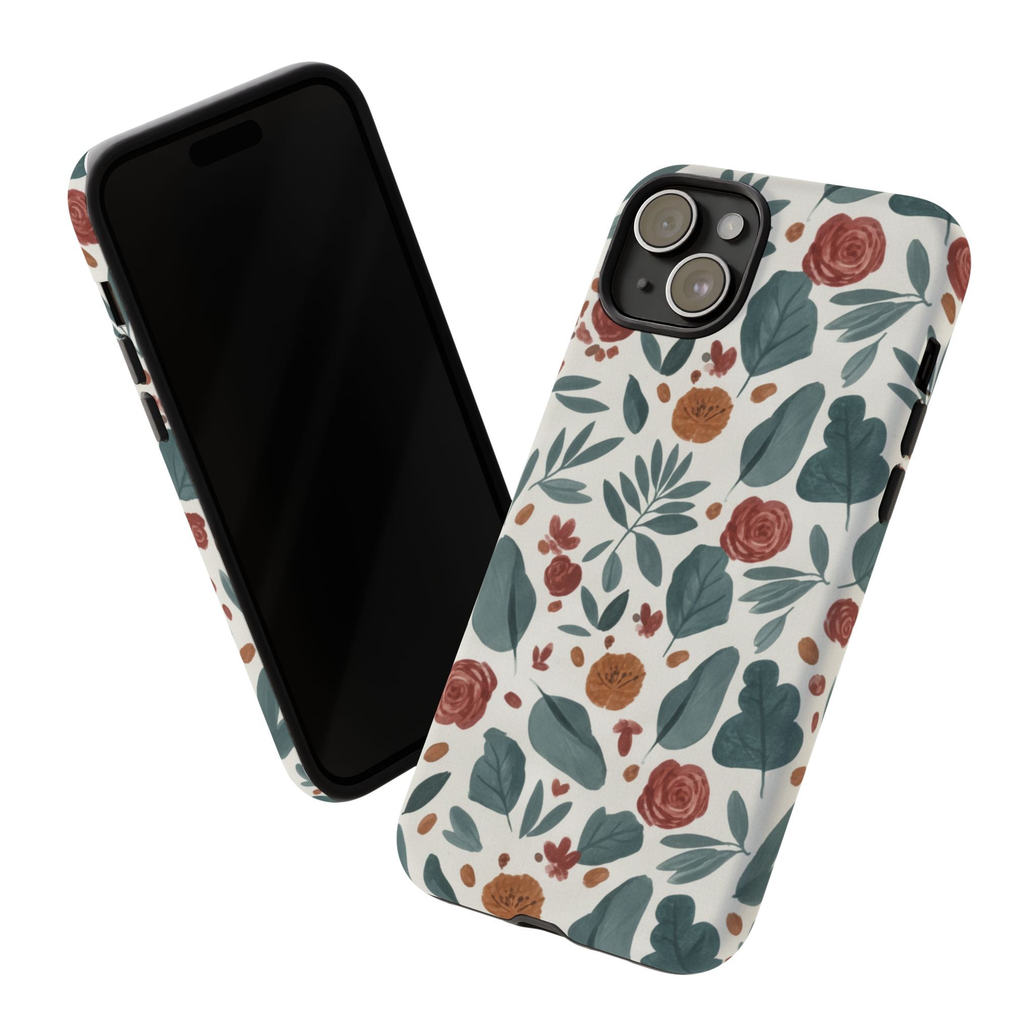 Floral Leaf Pattern Tough Phone Case — Protective Botanical iPhone Cover
