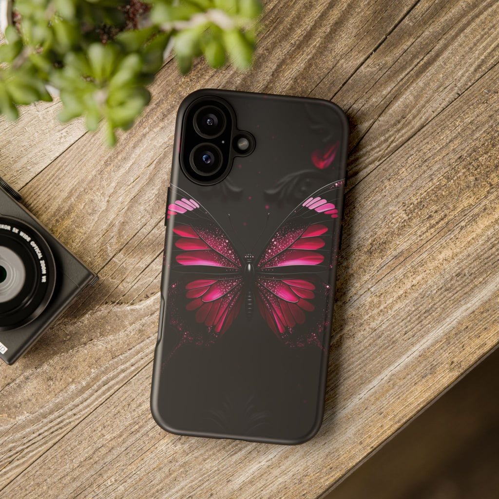 Pink Butterfly Tough Phone Case - Shockproof Protective iPhone Cover