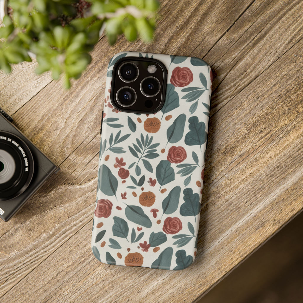 Floral Leaf Pattern Tough Phone Case — Protective Botanical iPhone Cover