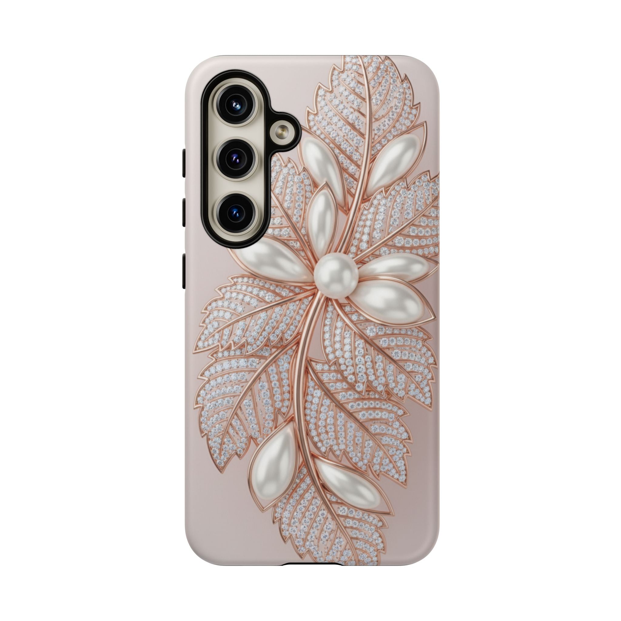 Pearl Floral Phone Case for Samsung galaxy phone — Elegant Rose Gold Leaf Design for Women
