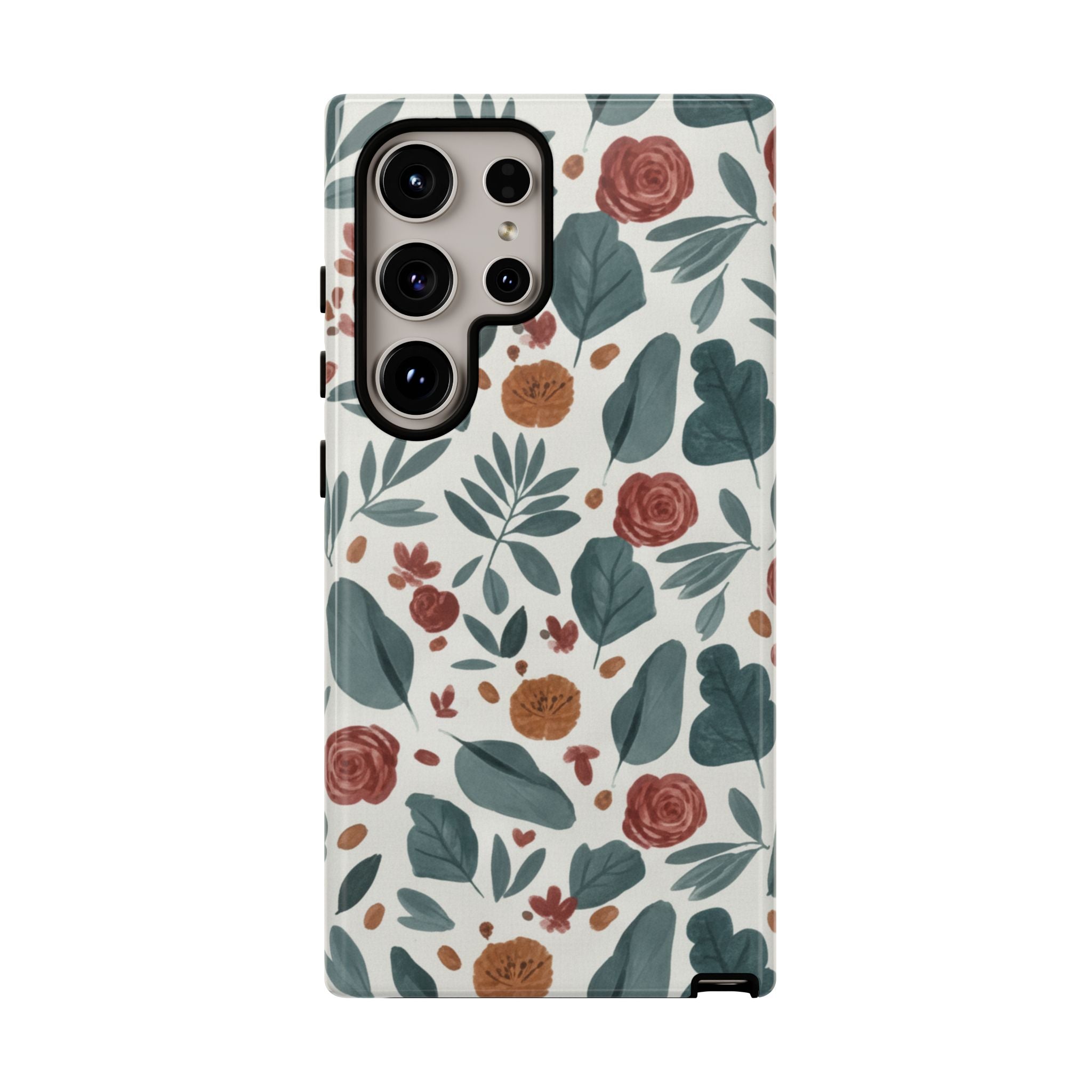 Floral Leaf Pattern Tough Phone Case — Protective Botanical iPhone Cover