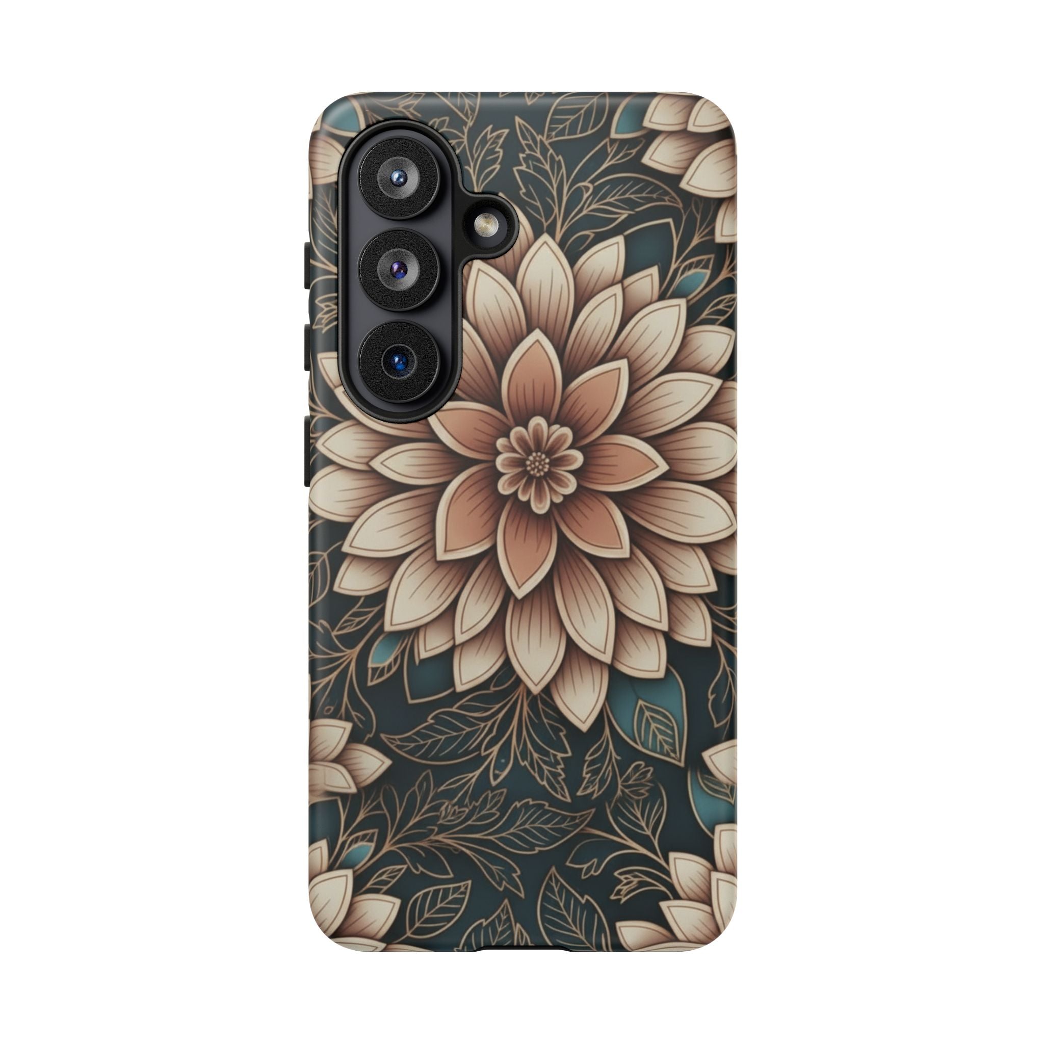 Floral Mandala Tough Phone Case - Boho Dahlia Protective Cover