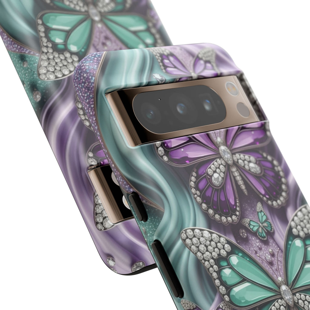 Butterfly Gem Tough Phone Case – Teal & Purple Sparkle Protective Cover