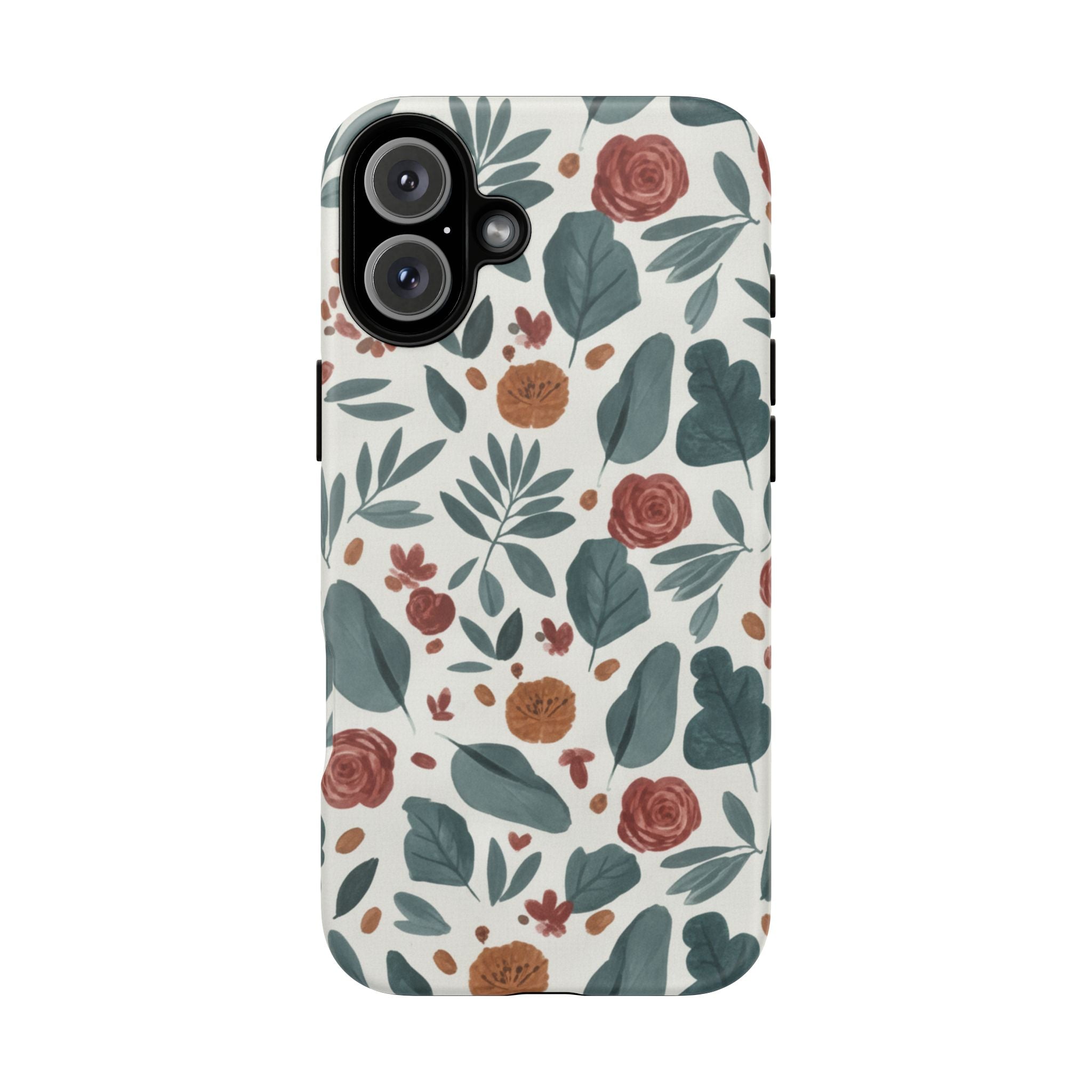 Floral Leaf Pattern Tough Phone Case — Protective Botanical iPhone Cover