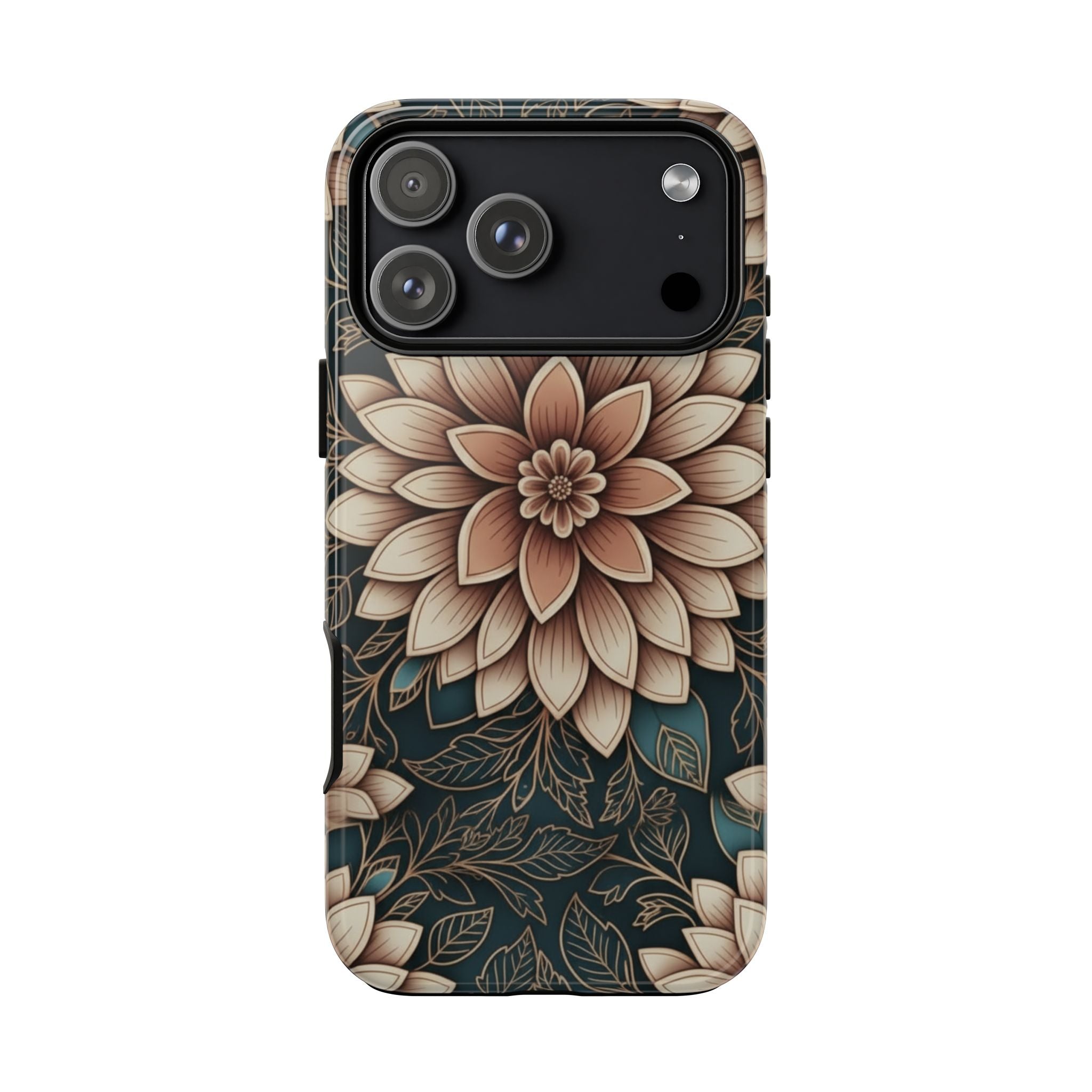 Floral Mandala Tough Phone Case - Boho Dahlia Protective Cover