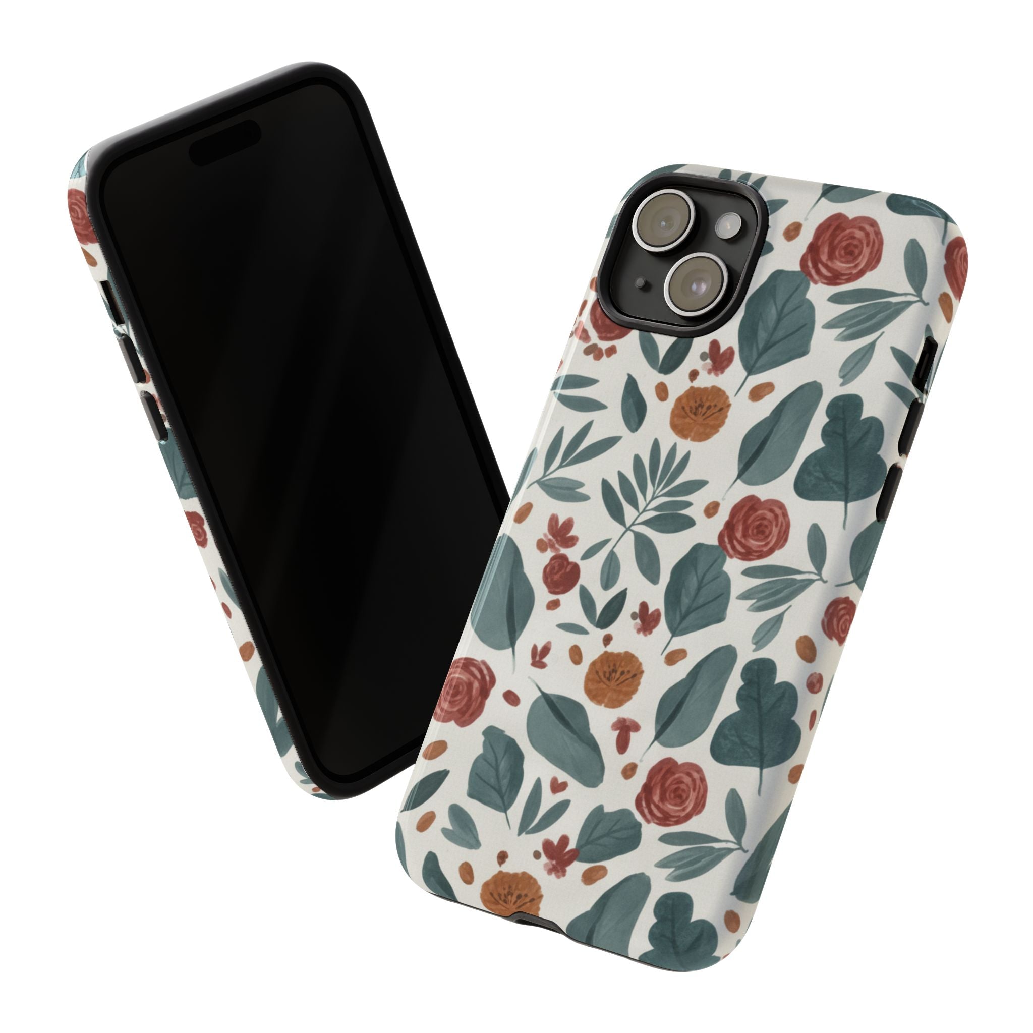 Floral Leaf Pattern Tough Phone Case — Protective Botanical iPhone Cover