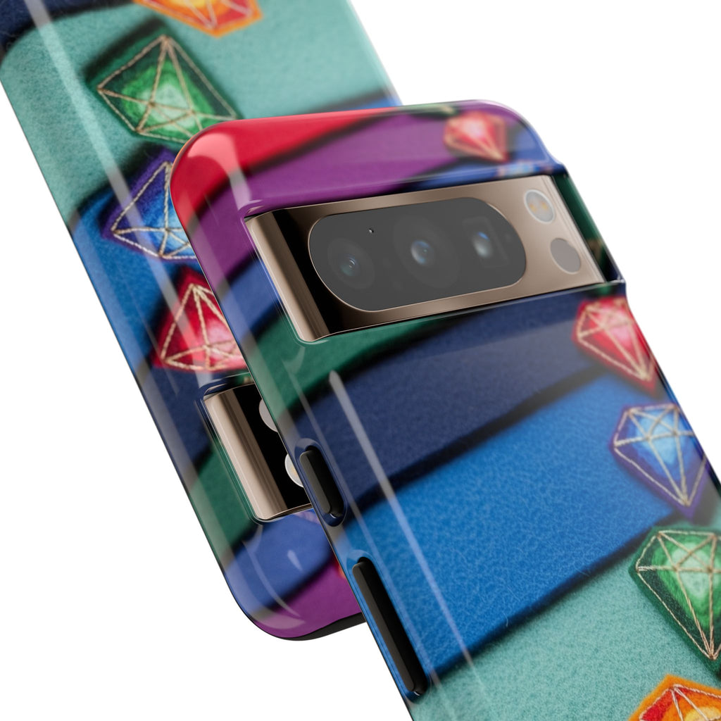Colorful Gem Stripe Phone Case — Rainbow Diamond Pattern Tough Case