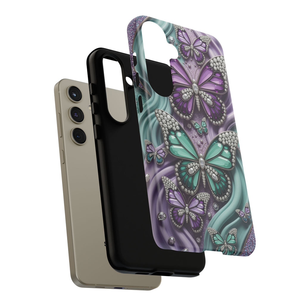 Butterfly Gem Tough Phone Case – Teal & Purple Sparkle Protective Cover